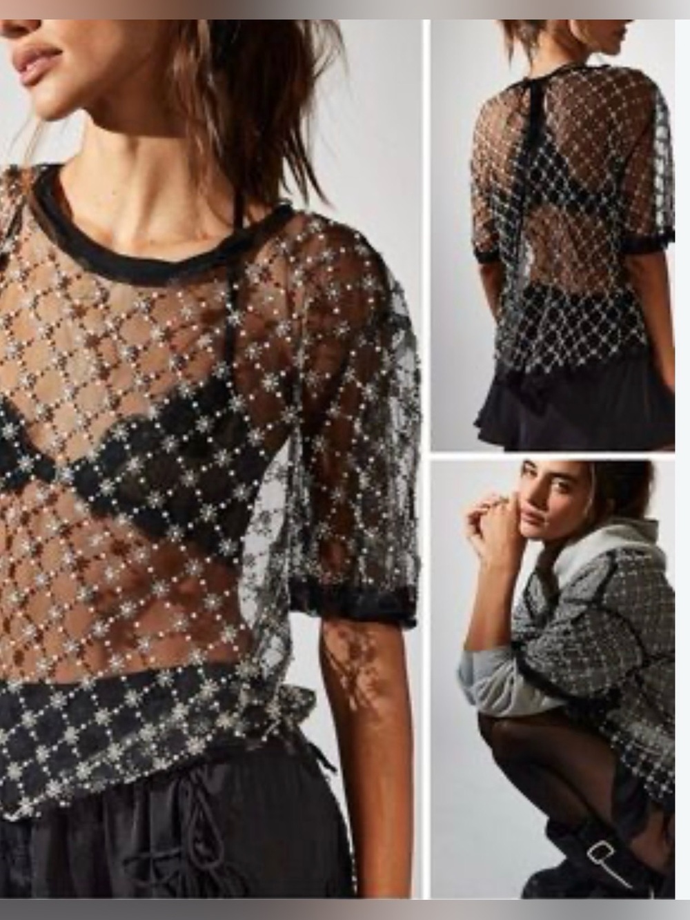 FREE PEOPLE Loir Embellished Knit Top size extra small